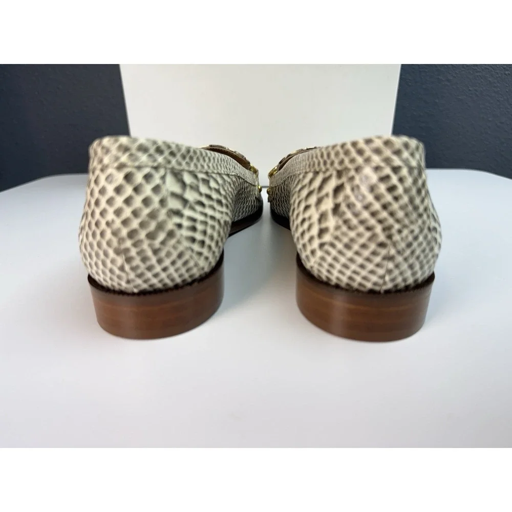 Diane Von Furstenberg Zoya Loafer Snake Embossed Leather Gold Chain Sz US 7